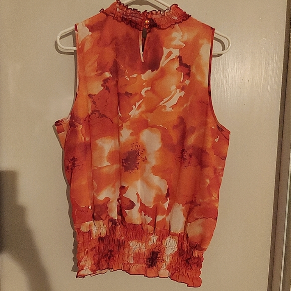 New Directions ruffled sleeveless blouse- burnt orange and white size large - Picture 6 of 9